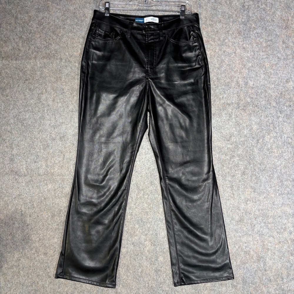 Old Navy Faux Leather Pants Womens 8 Black High Rise Boot-Cut S/732304-00